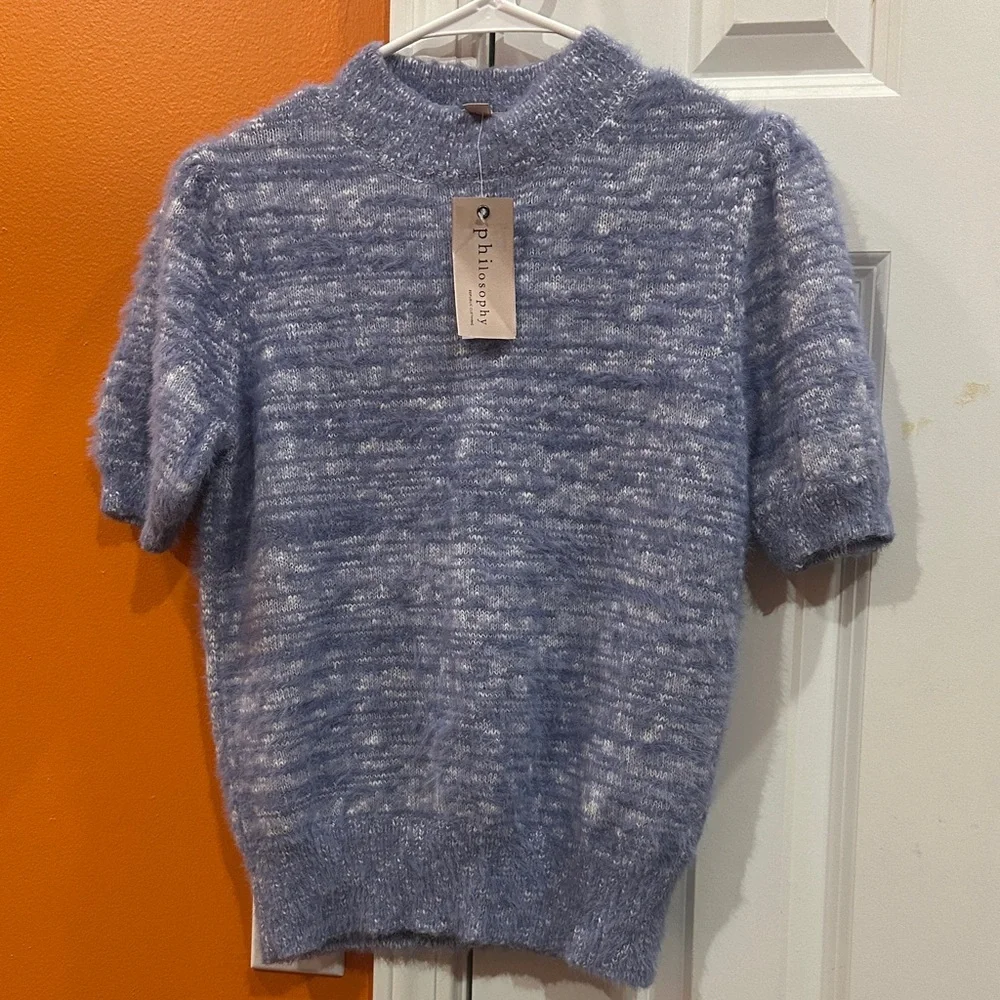 NEW Philosophy women Crewneck Sweater in Soft Blue size S - Picture 6 of 9